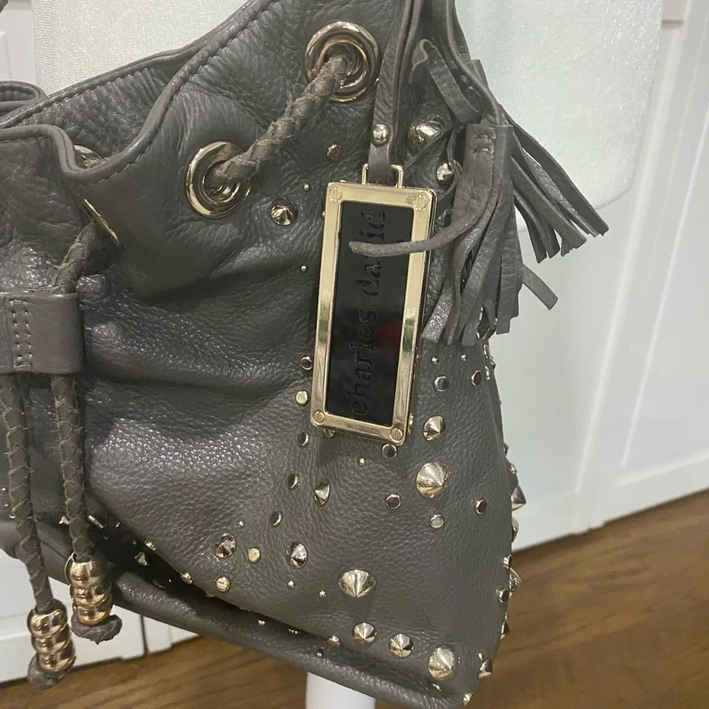 Charles David Studded Gray Shoulder Bag - Picture 2 of 3